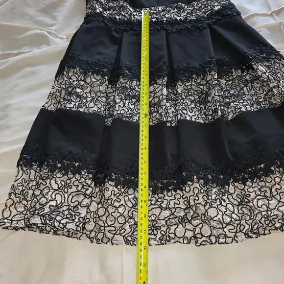Tahari L32016 Women's Black Lace Zipper Stripe Fit Flare Cocktail Dress Size 10P - Picture 7 of 10
